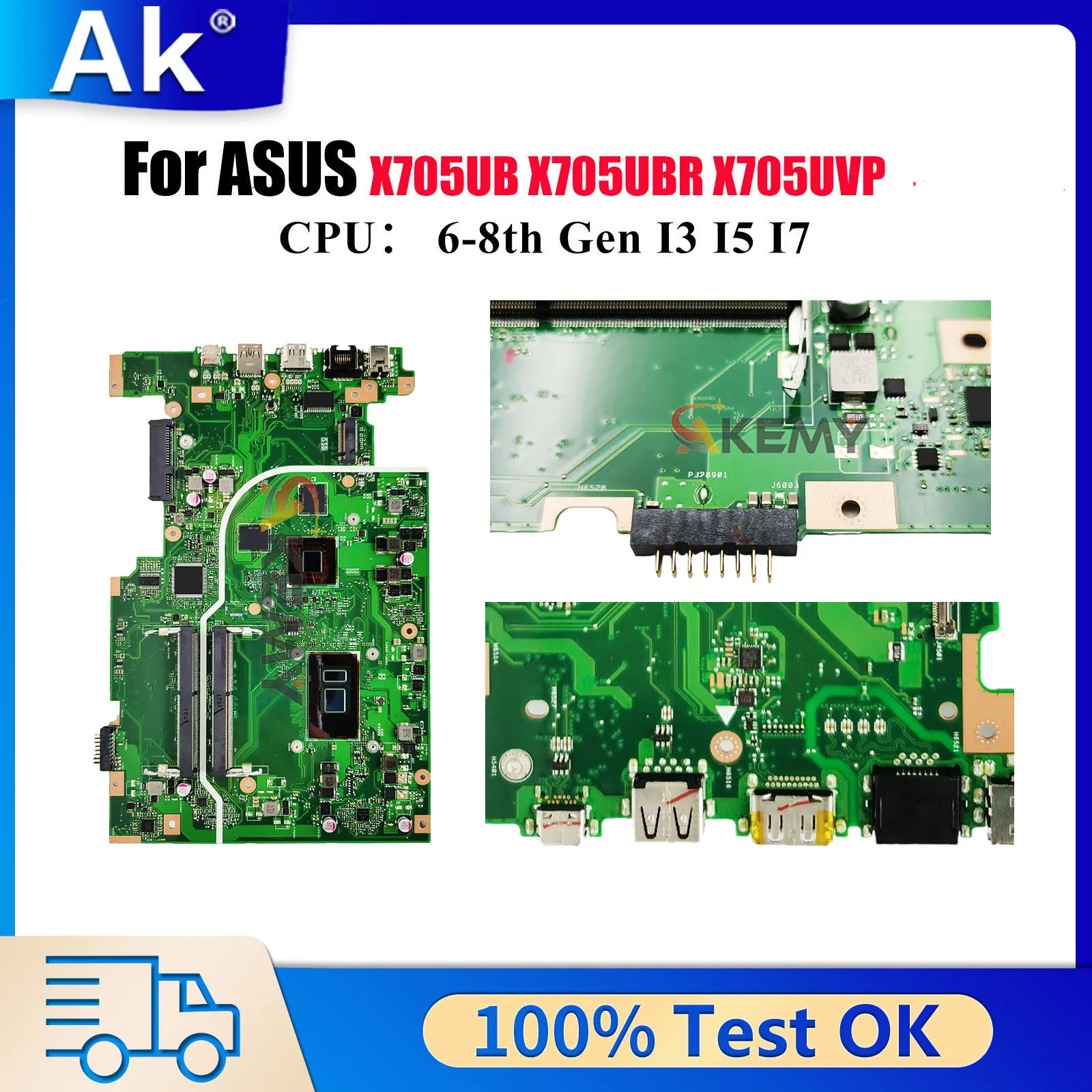 

X705UB Mainboard For ASUS VivoBook X705UNR X705UBR X705UVP X705UBP X705UF X705U X705UV F705U Laptop Motherboard W/ I3 I5 I7 CPU