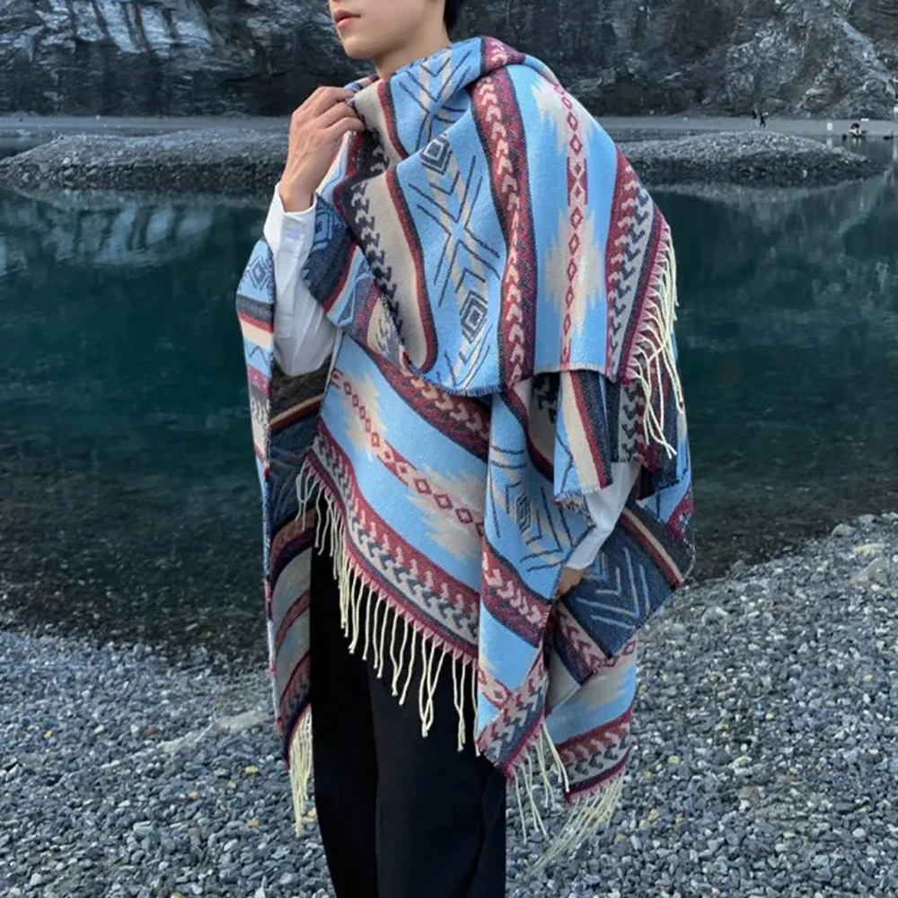 

Mens Shawl Geometric Striped Imitation Cashmere Acrylic Scarf Fashion Travel Vacation Elegant All-Match Cape Scarf Unisex 2024