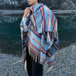 Mens Shawl Geometric Striped Imitation Cashmere Acrylic Scarf Fashion Travel Vacation Elegant All-Match Cape Scarf Unisex 2024