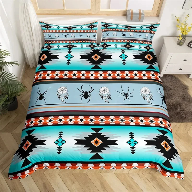 

Bohemian Dreamcatcher Spider Duvet Cover Ethnic Tribal Feather Aztec Quilt Cover Tropical Desert Wild Animals King Bedding Set