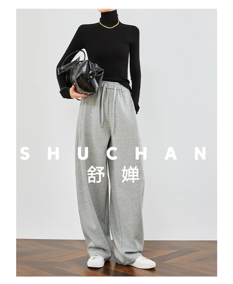 Gray sweatpants women's fleece thickened casual banana sweatpants loose scimitar wide-leg pants autumn and winter