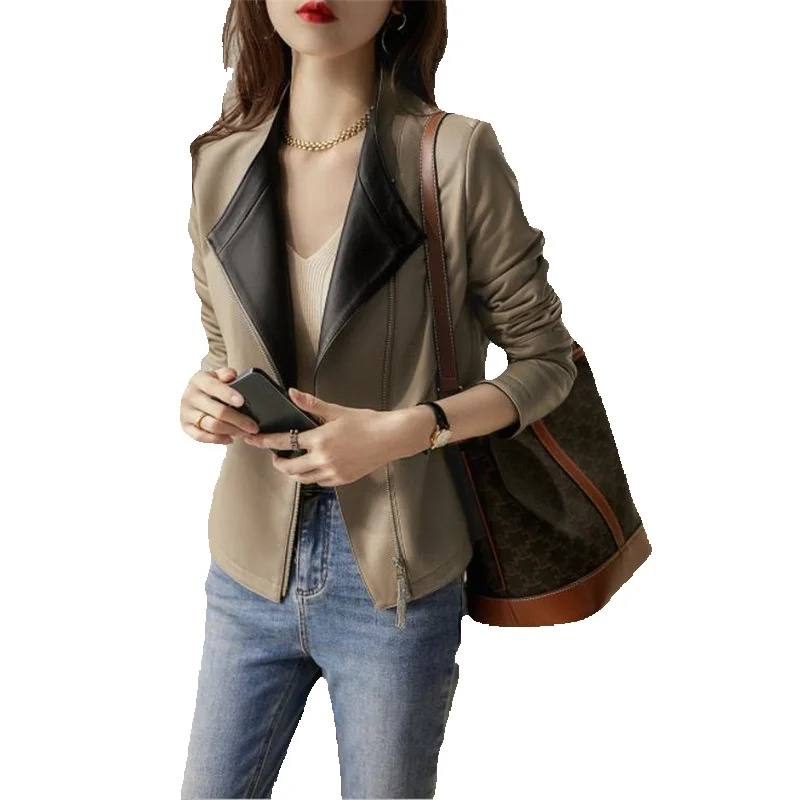 

New Genuine Leather Coat Short Women's Genuine Leather Sheepskin Standing Collar Fashion Versatile Collar Slim Fit Coat