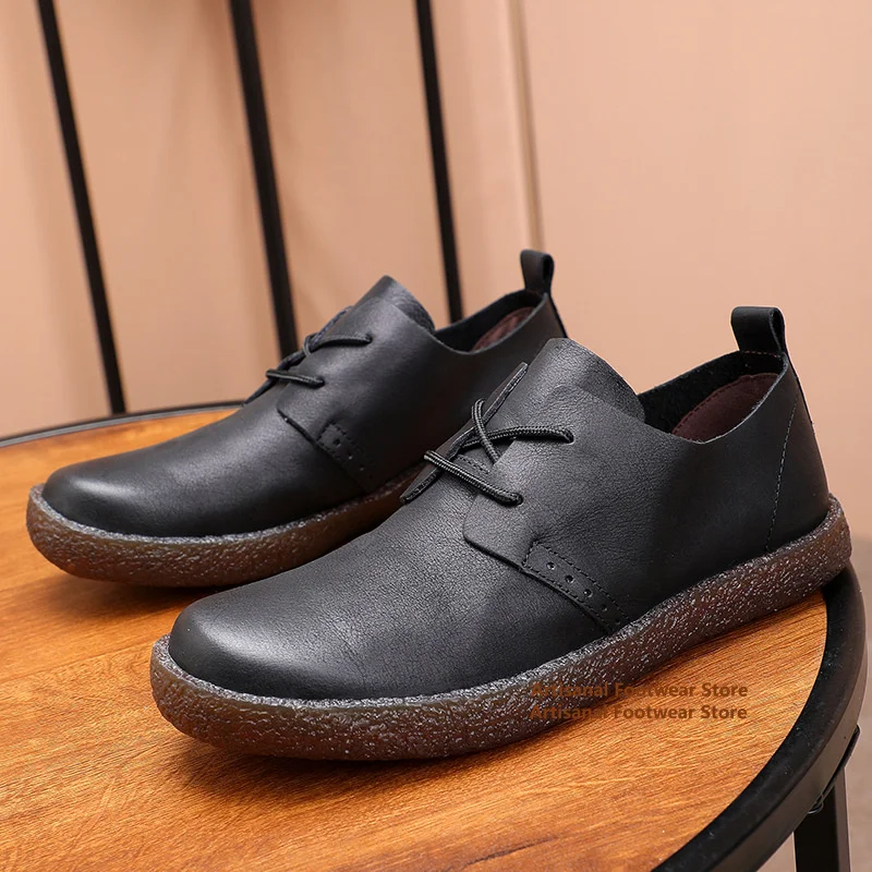 Soft Leather Flats Lace Up Men's Shoes Handmade Casual Flats Factory Direct New Men's Shoes Luxury High Quality Men's Shoes