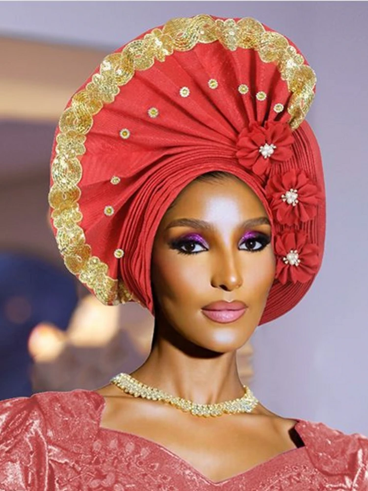 

Fashion African Muslim Turban Cap Women's Autogele Headtie Lady Head Wraps Nigeria Wedding Headgear Turbante Mujer 2025