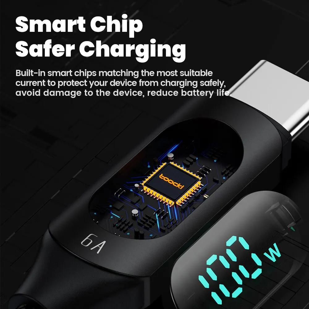 Toocki 100 واط USB نوع C كابل لهواوي الشرف Xiaomi سامسونج سوبر شحن شحن سريع USB C شاحن كابل بيانات سلك الحبل 1 متر 2 متر