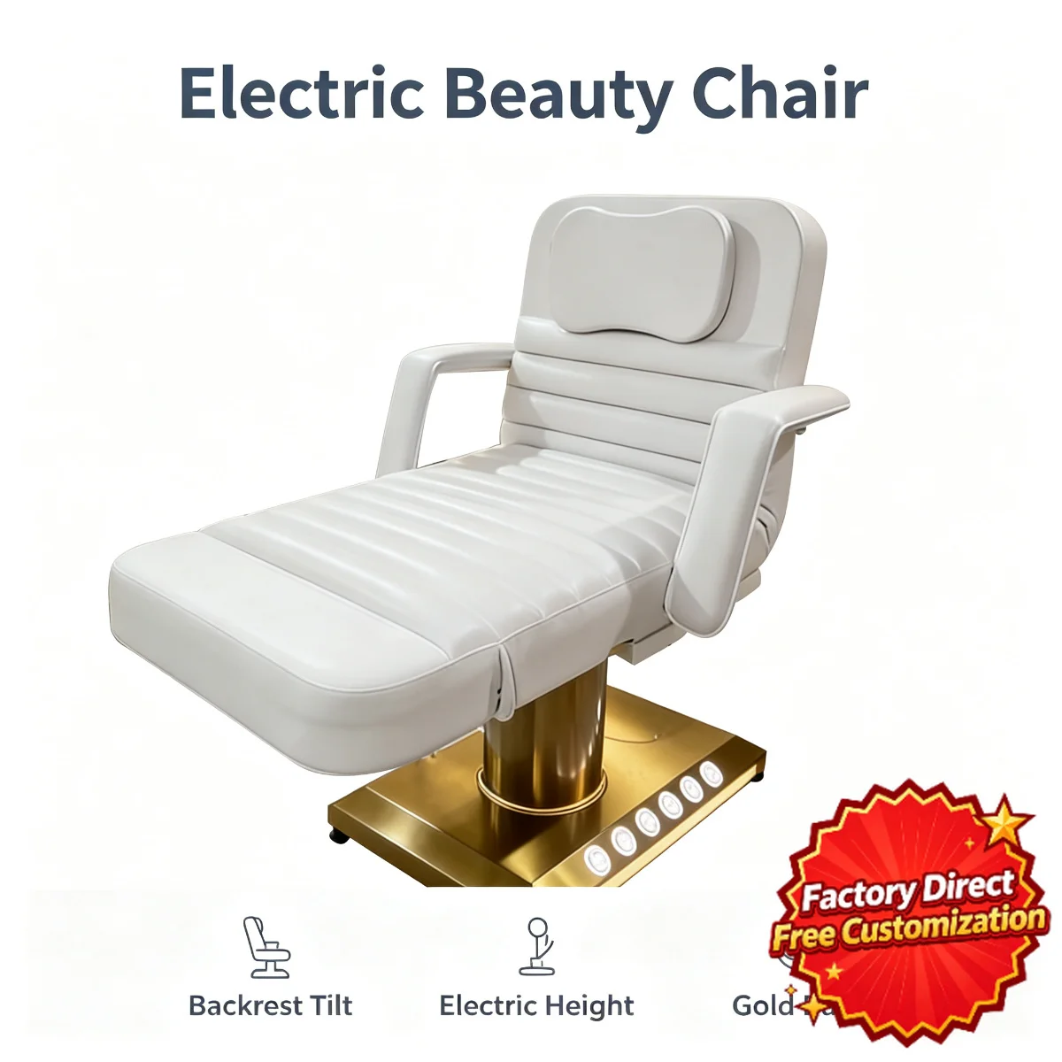 White PVC Beauty Bed Professional Waxing Facial Lash Massage Table for Salon Spa Studio Commercial Use