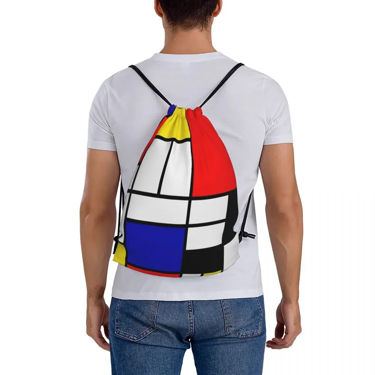 Mondrian Abstract Art Design Backpacks Portable Drawstring Bags Drawstring Bundle Pocket Sports Bag BookBag For Travel School