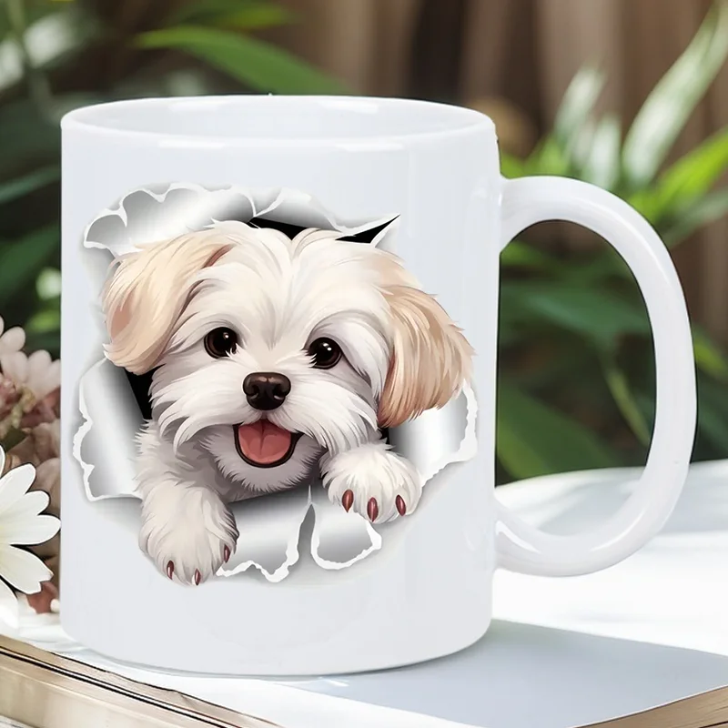 

Adorable 3D Dog Peeking Ceramic Mug - Cute Puppy Design Coffee & Tea Cup, Hand Wash Only, Perfect Gift for Dog Lovers, White Cer