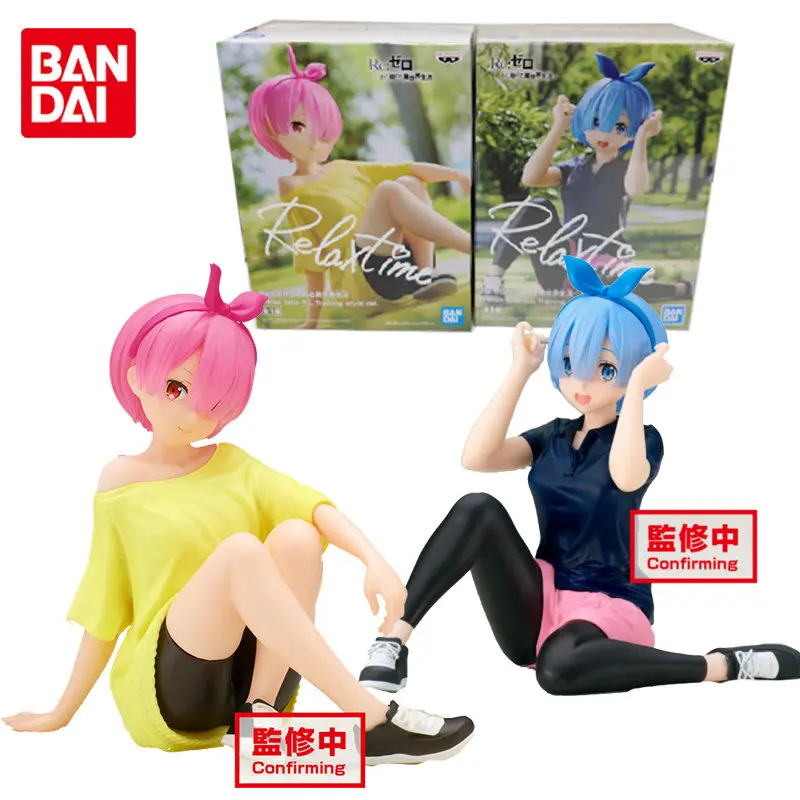 

Bandai Original Re:Life In A Different World From Zero Ram Rem Sportswear Anime Action Figures Toys For Boys Girls Kids Gift