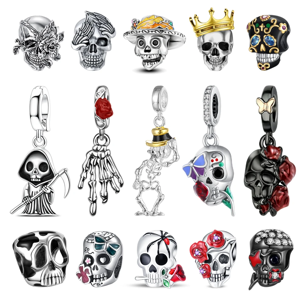 Gothic Style 925 Sterling Silver Terrifying Skeleton Bone Series Bracelet Fit DIY Bracelet Necklace Unique and Niche Gifts