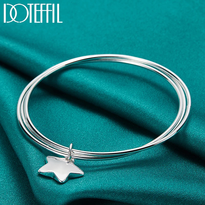 DOTEFFIL 925 Sterling Silver Three Circle Star Bangle Bracelet For Woman Man Wedding Engagement Fashion Charm Party Jewelry