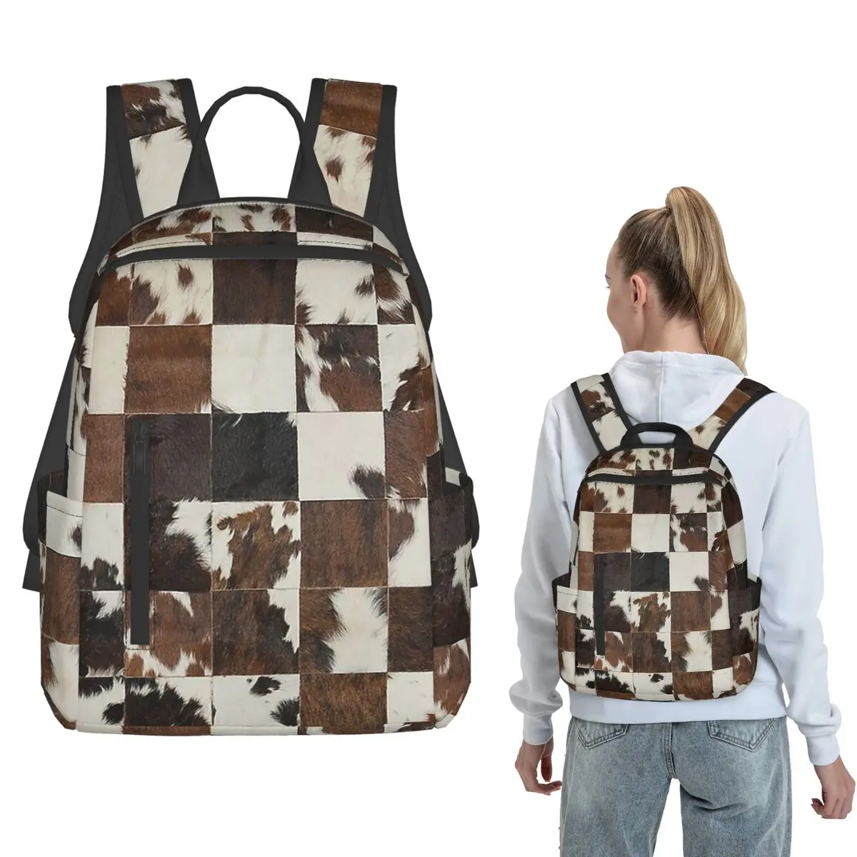 

Check Cowhide Pattern Backpack Daypack Kids BookBag School Bag Shoulder Bags for Men Women