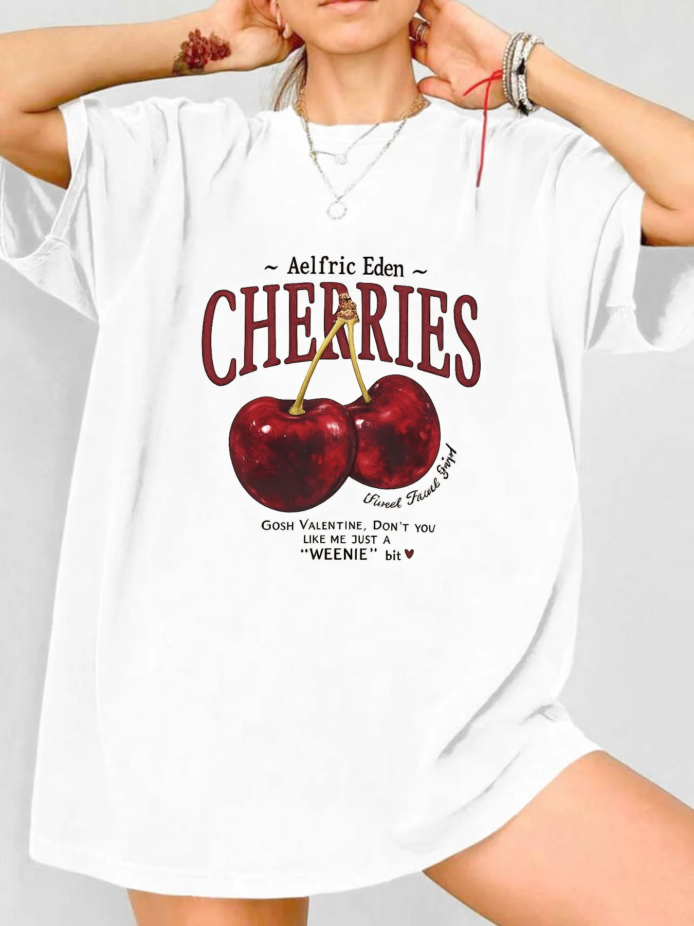 

【WDS00179】Plus size women's round neck short sleeve T-shirt with elastic half sleeves and trendy prints