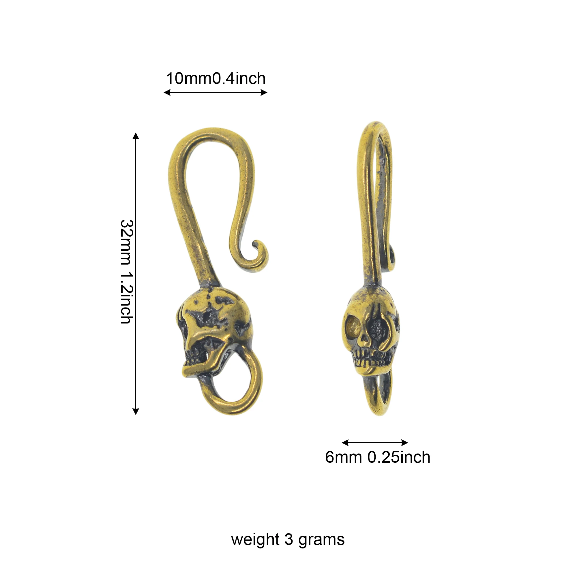 Japanese small Solid  retro Brass Pocket Watch Clip Chain 30mm 1.2 inch pirate skull hook Buckle clasp Leathercraft DIY