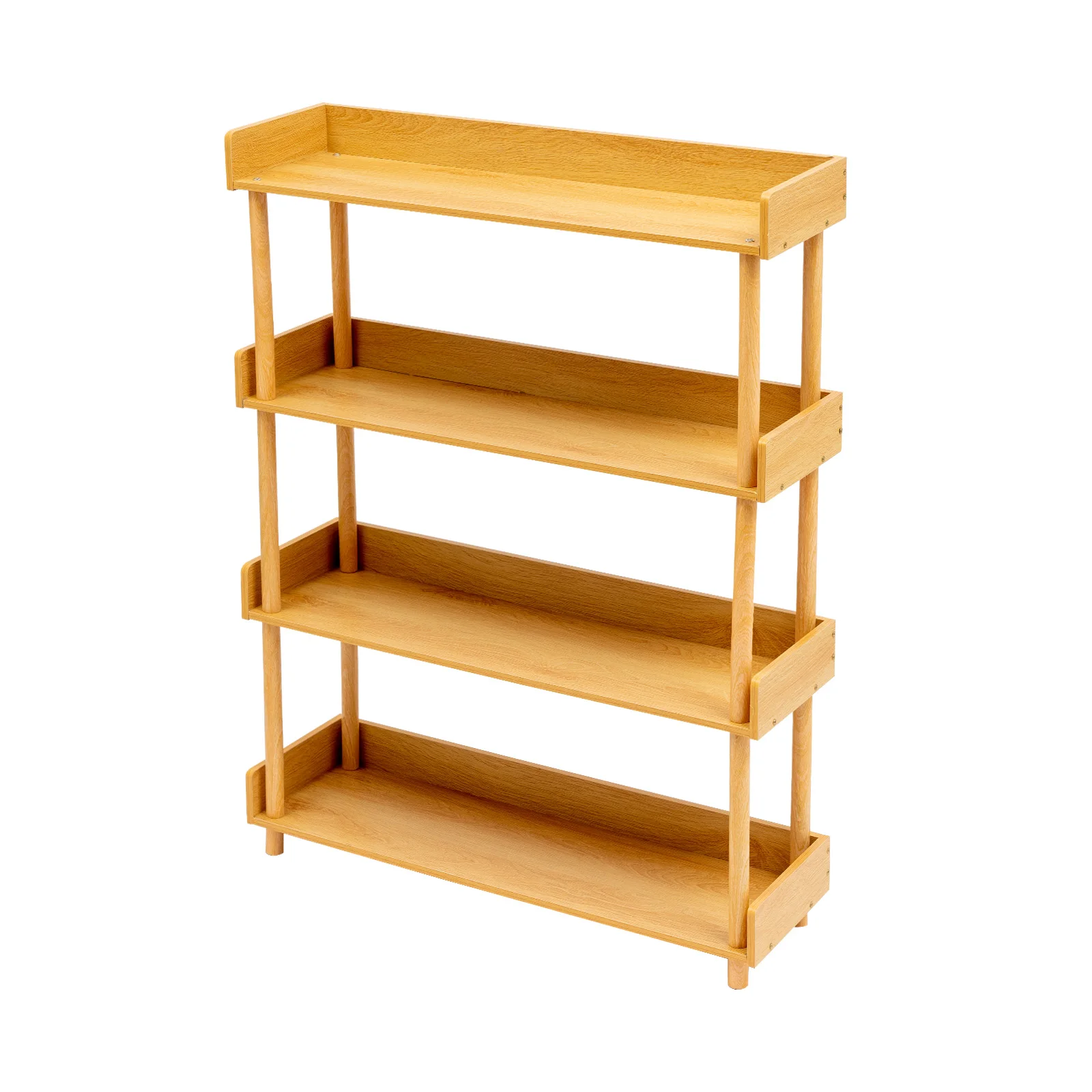 4-tier Storage Shelf, Open Bookcase Holder Modern Display Bookshelf Oak Color/Warm White