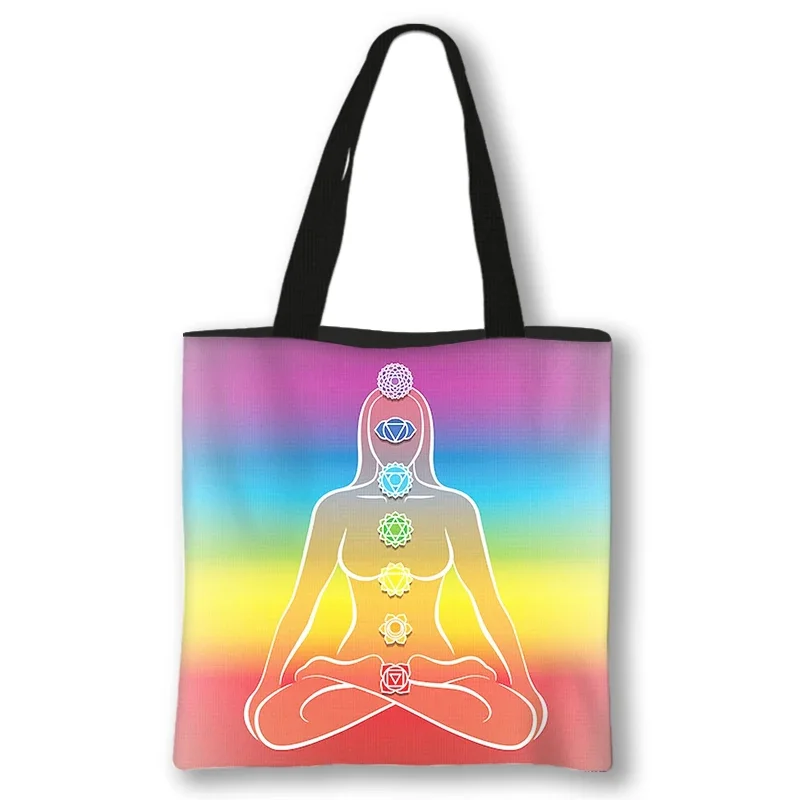 Sette chakra mediting Buddha Print Totes Bag borse da donna borsa per la spesa riutilizzabile da donna borse a tracolla di grande capacità regalo