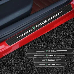 Carro Scuff Etiqueta Sill protetora, Fibra De Carbono decalque, Auto Acessórios, Skoda Octavia A5 A7, Fabia rápida, Yeti Superb, 4pcs