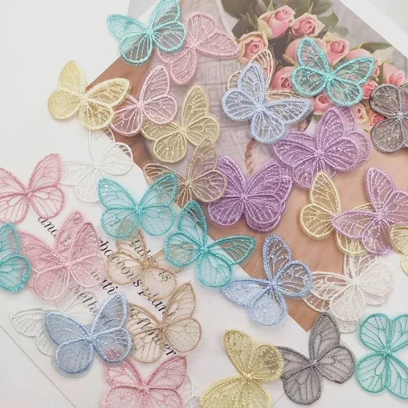 

20Pcs/lot 4.5*3.5cm Embroidered Mesh Butterfly Cloth Patches Appliques for Clothes Sewing Supplies DIY Hair Clip Accessories