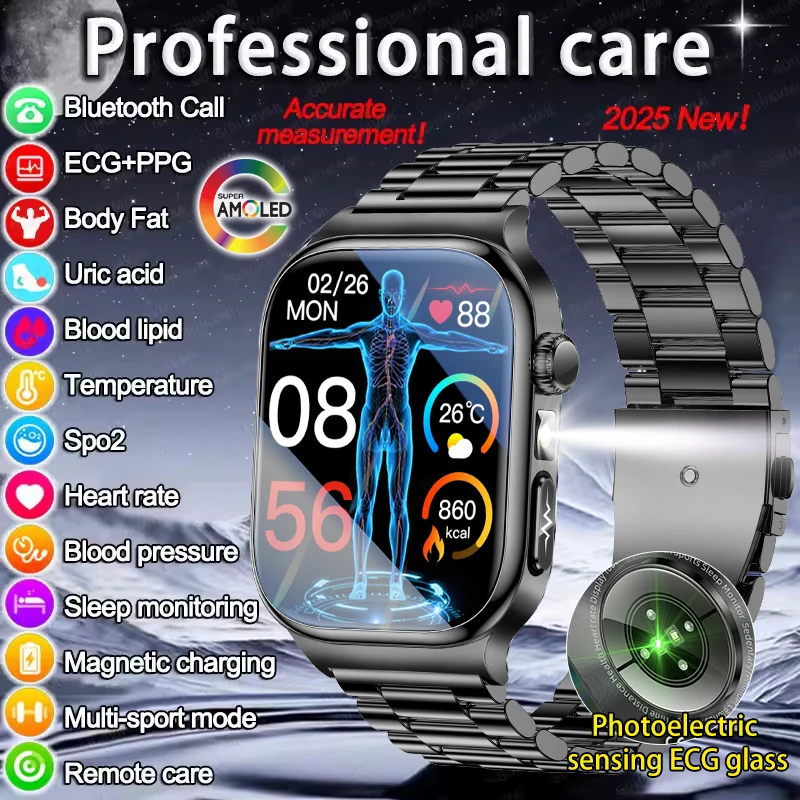2025 جديد AI مساعد الصحة المقتفي حمض اليوريك الجسم الدهون ساعة ذكية خمسة الحواس رصد بلوتوث دعوة ECG + PPG سوار ذكي #1