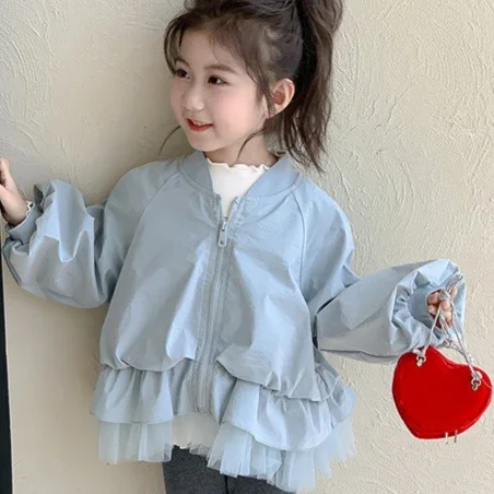 

Girls Coat 2025 Autumn New Children's Clothing Korean Style Girls Baby Fashion Loose Lace Jacket Casual Simple Sweet