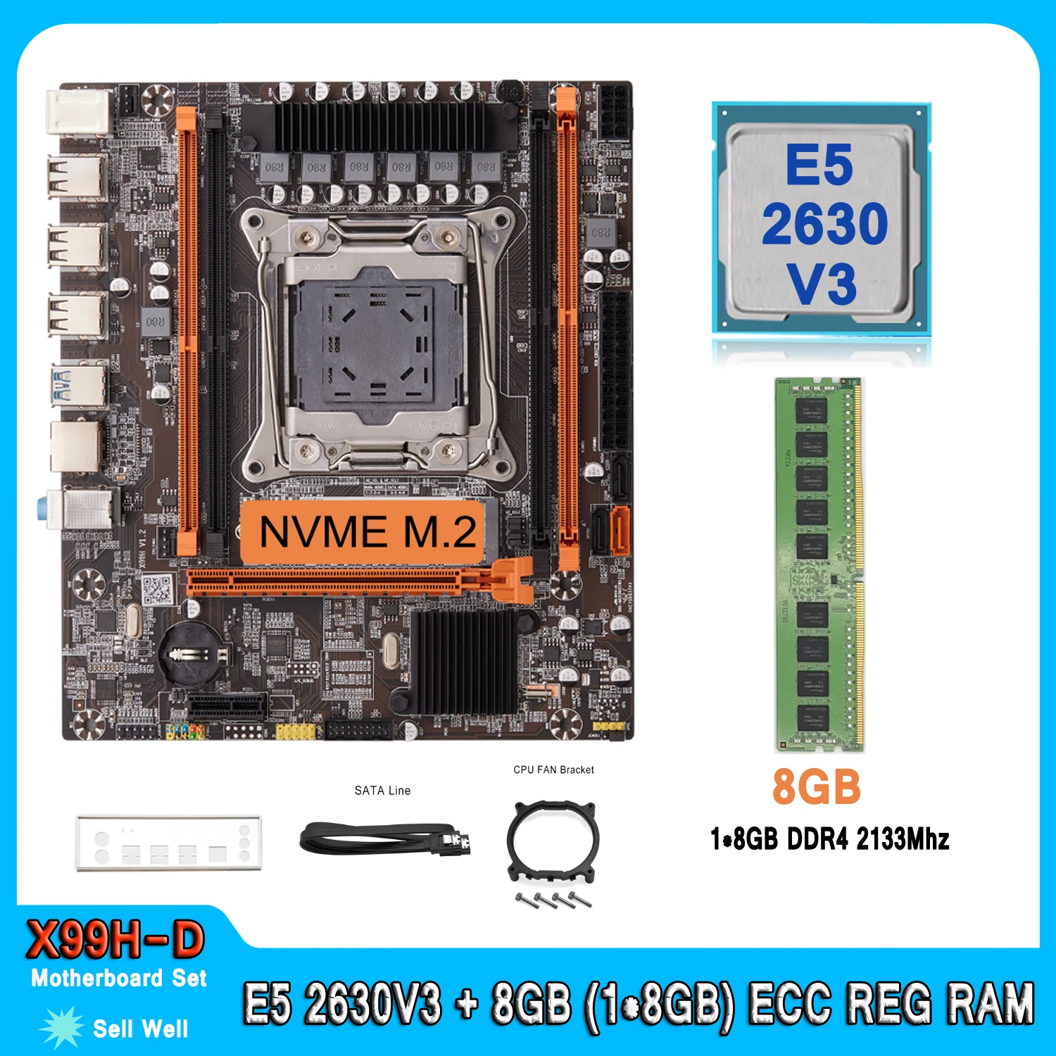 

Комплект материнской платы X99, модель E5 2630 V3, процессор DDR4 8 Гб (1*8 ГБ), частота 2133 МГц, ОЗУ NVME M.2 SATA 2630V3