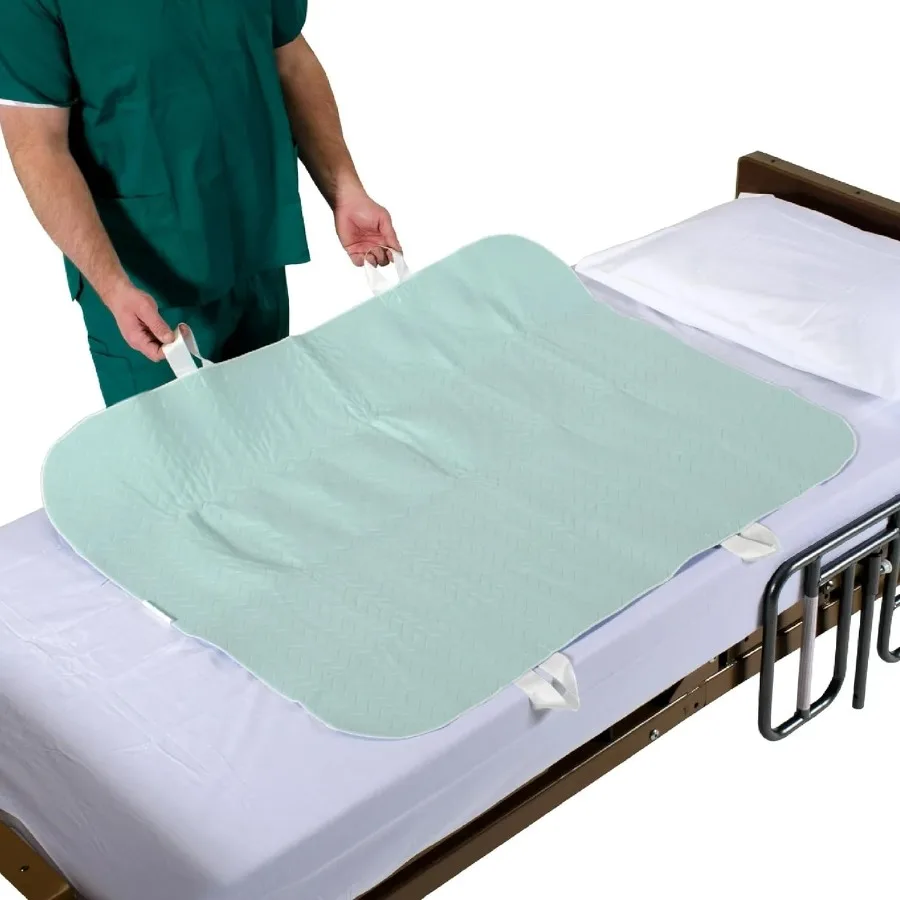 

Patient Aid 34" x 52" Positioning Bed Pad with Handles 2 Pack | Incontinence Mattress Bedding Protector Liner Underpad | Straps