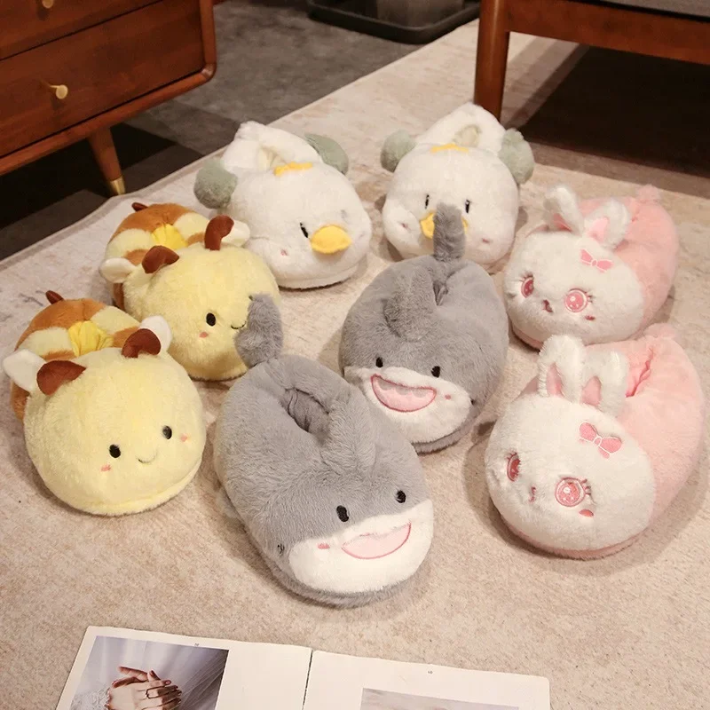 

4 Style Anime Plush Slippers Indoor Warm Winter Fullcovered Cartoon Bunny Rabbit Bee Duck Shoes Home Women Slipper