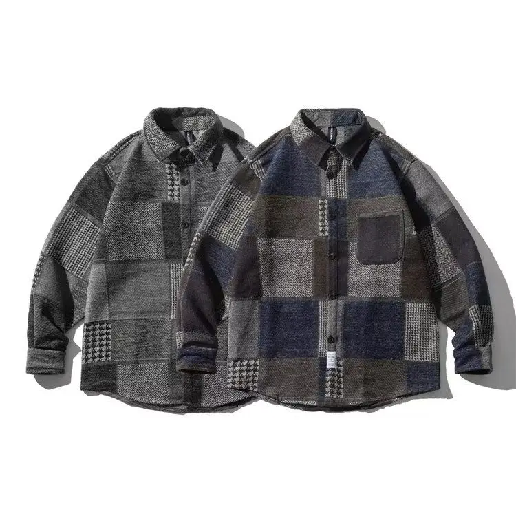 

Trendy Plaid irt Jaet for Men Spring Autumn New Sle Outerwear Youth Faion Long Sve Casual Loose Fit Polyester