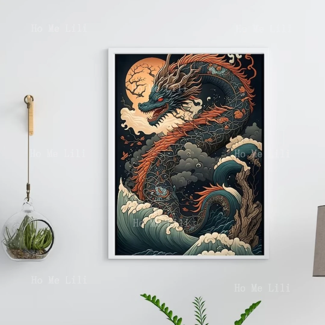 Water Dragon Digital Printing Ukiyo-E Style Japanese Retro Wall Decoration