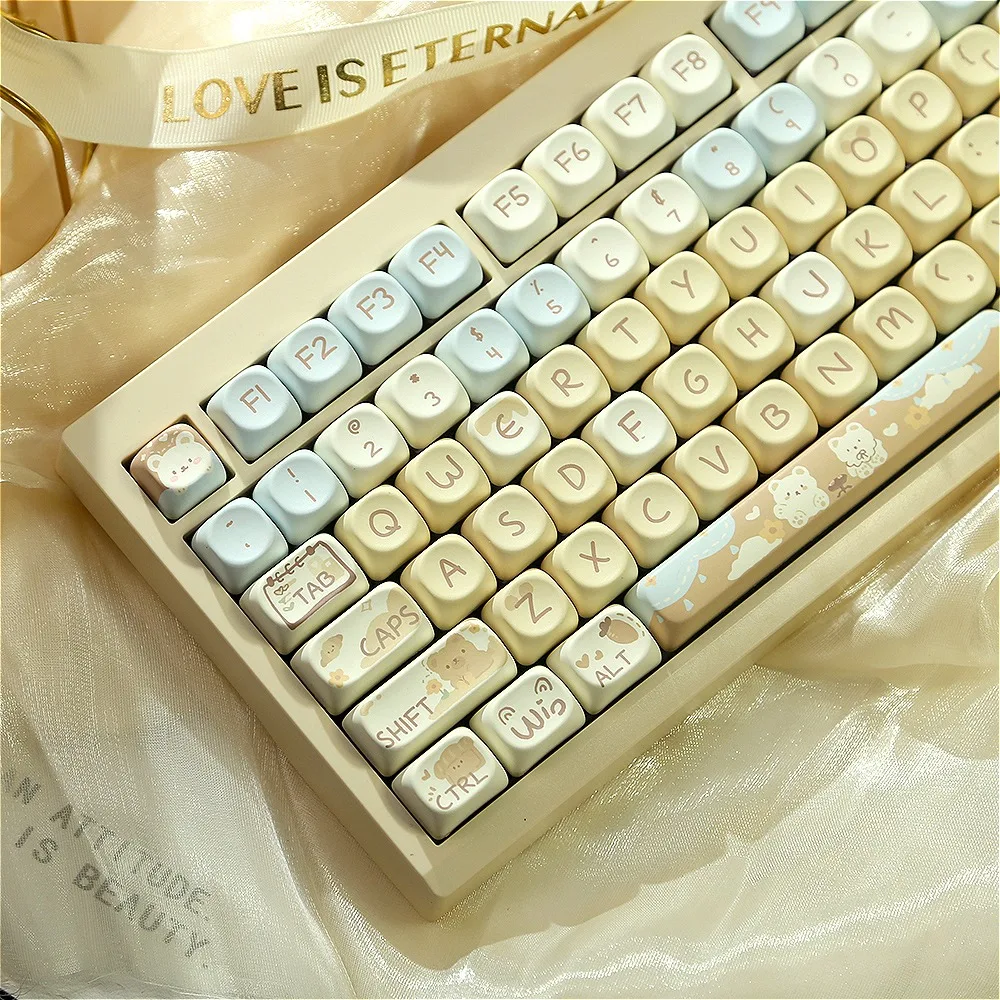 

MOA milk tea bear keycap PBT small full set, cute, hot sublimation adaptation custom mechanical keyboard accessories