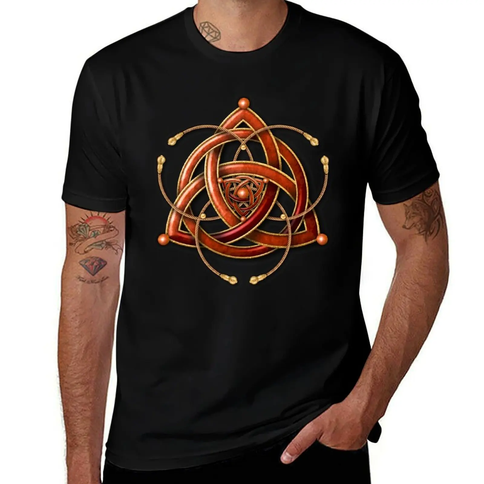 Celtic Triquetra - Copper and Gold T-Shirt Mechanic Work Tee Shirt