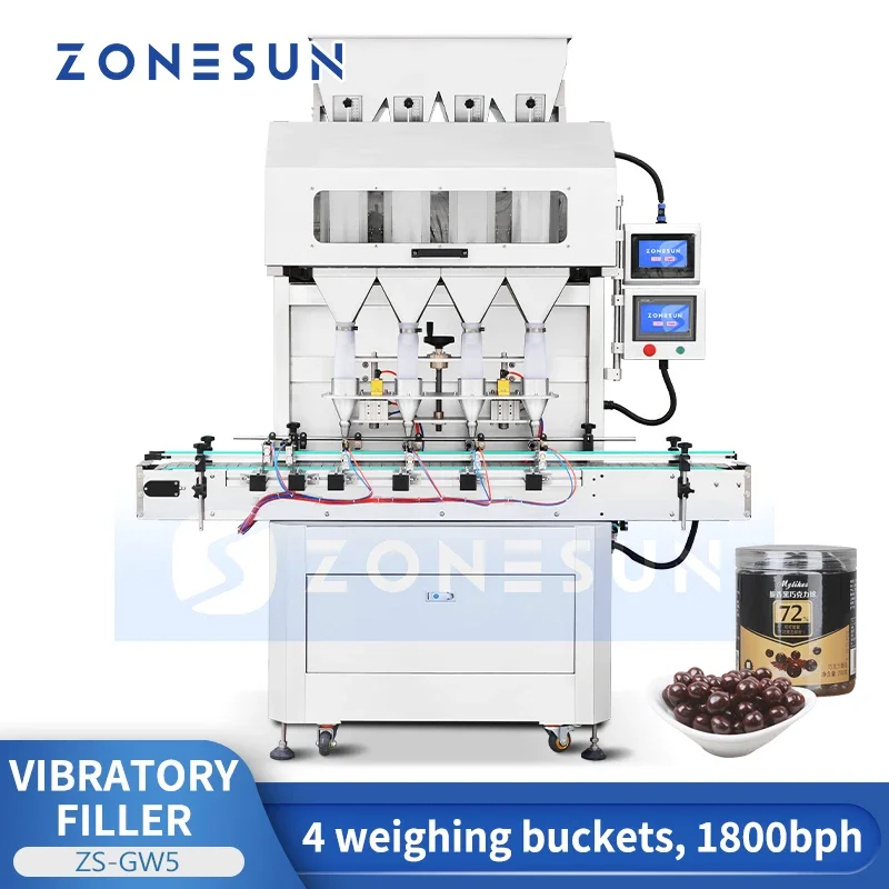 ZONESUN Automatic Particle Vibratory Weighing Filling Machine 4 Lanes Food Granule Packaging Equipment Nuts Seeds Bean ZS-GW5
