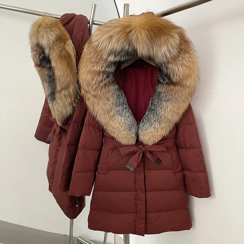 OFTBUY معطف الفرو الحقيقي المرأة الخريف الأبيض بطة أسفل معطف الشتاء الثعلب الفراء مقنعين معطف منتفخ الإناث موضة الثعلب الفراء ملابس خارجية