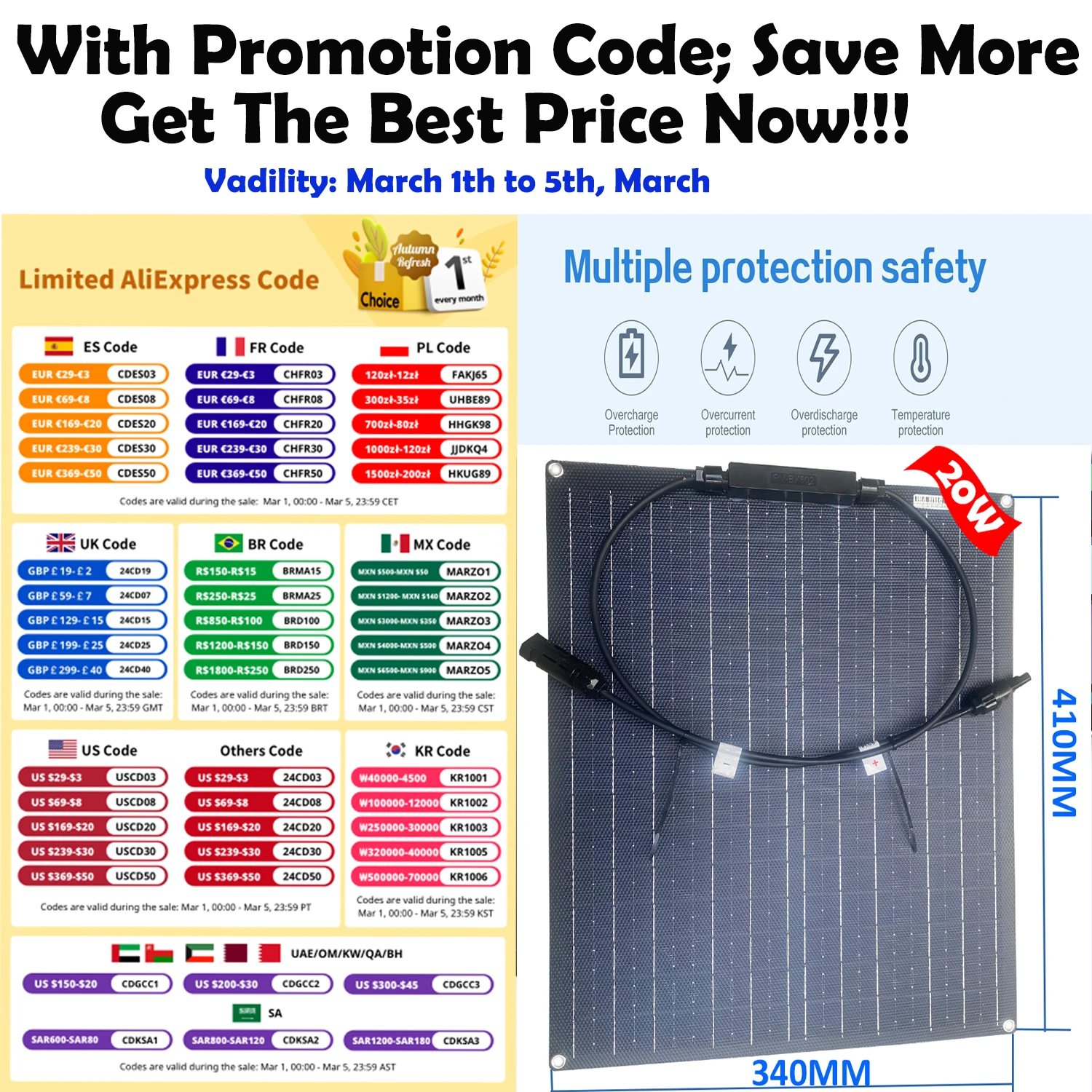 Solar Panel 20w 18V Flexible Portable ETFE Film Coating For 12V Battery Charger Car or Camping Phone Charge