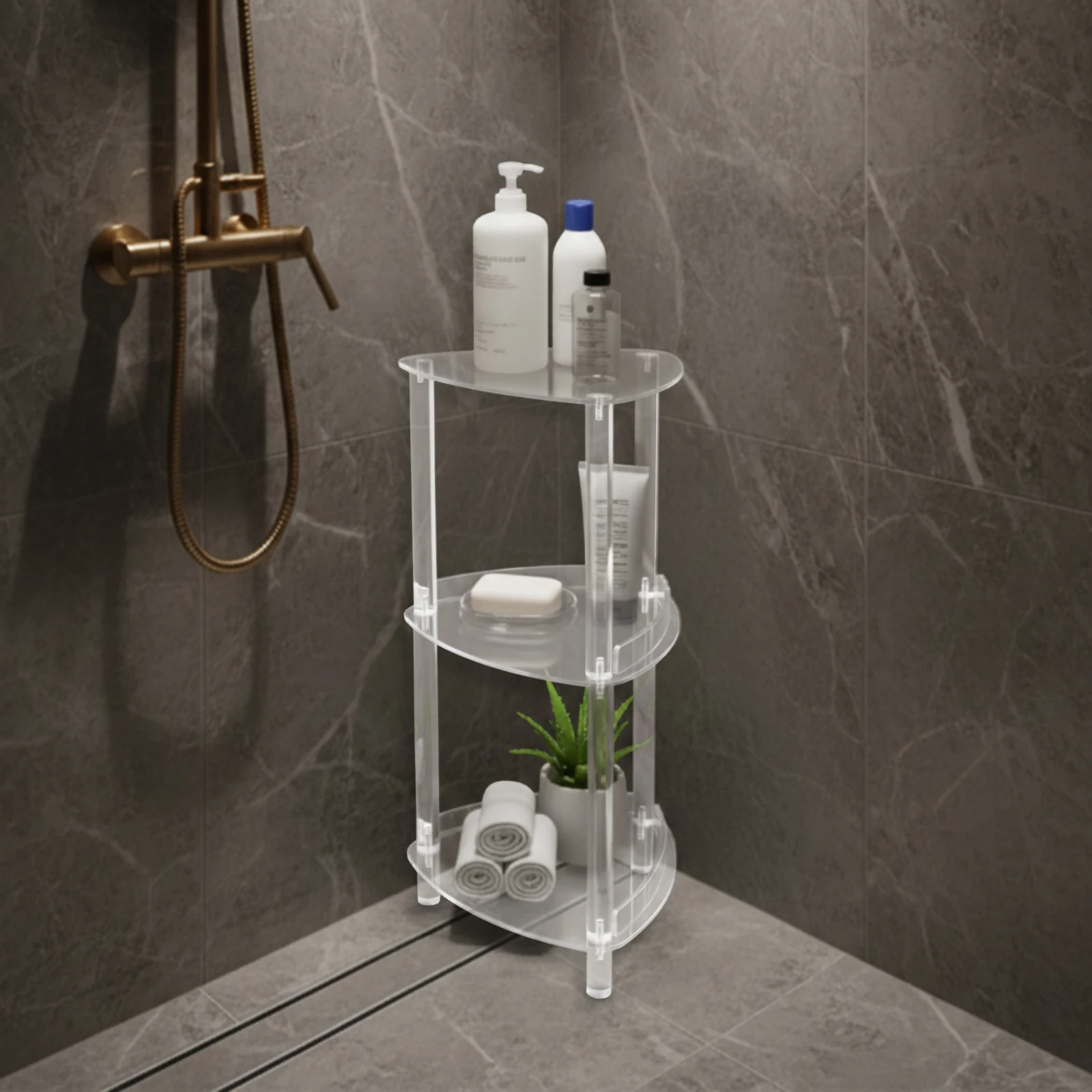 

Shower Organizer Stand, Acrylic Standing Shower Caddy, 3-Tier Shower Organizer Shelf for Storing Shampoo, Body Wash, Towels