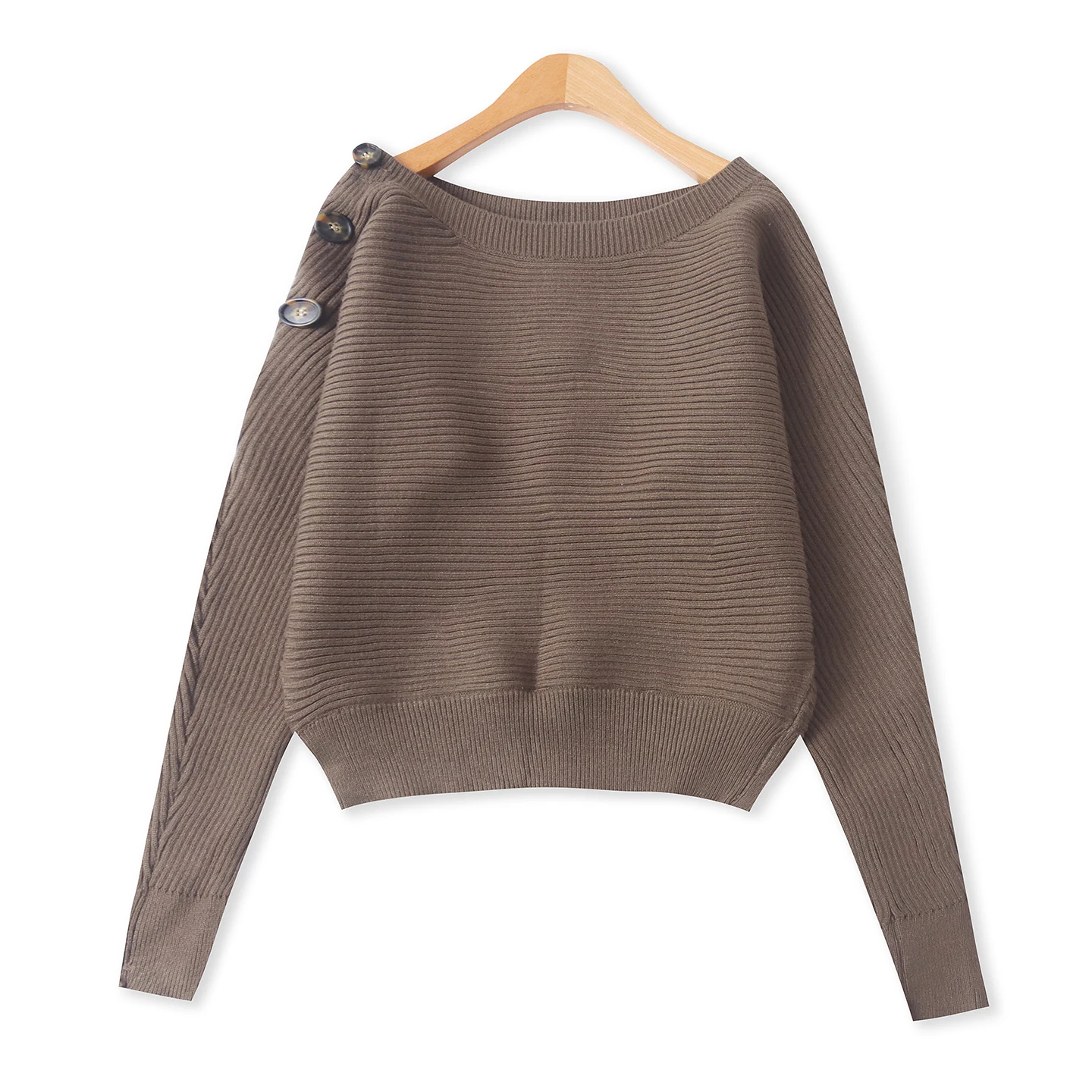 Modna zimowa damska dzianina, swobodny, długi rękaw, okrągły dekolt, zapinany na guziki, uniwersalny top typu nietoperz, prosty i elegancki design.