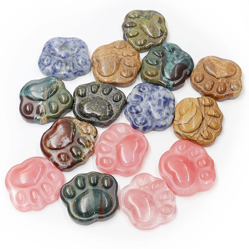 

Wholesale Natural Stone Animal Paw Charm Bead Pendant Dog Cat Bear Footprint Healing Carving Diy Jewelry Making Home Decor Gift