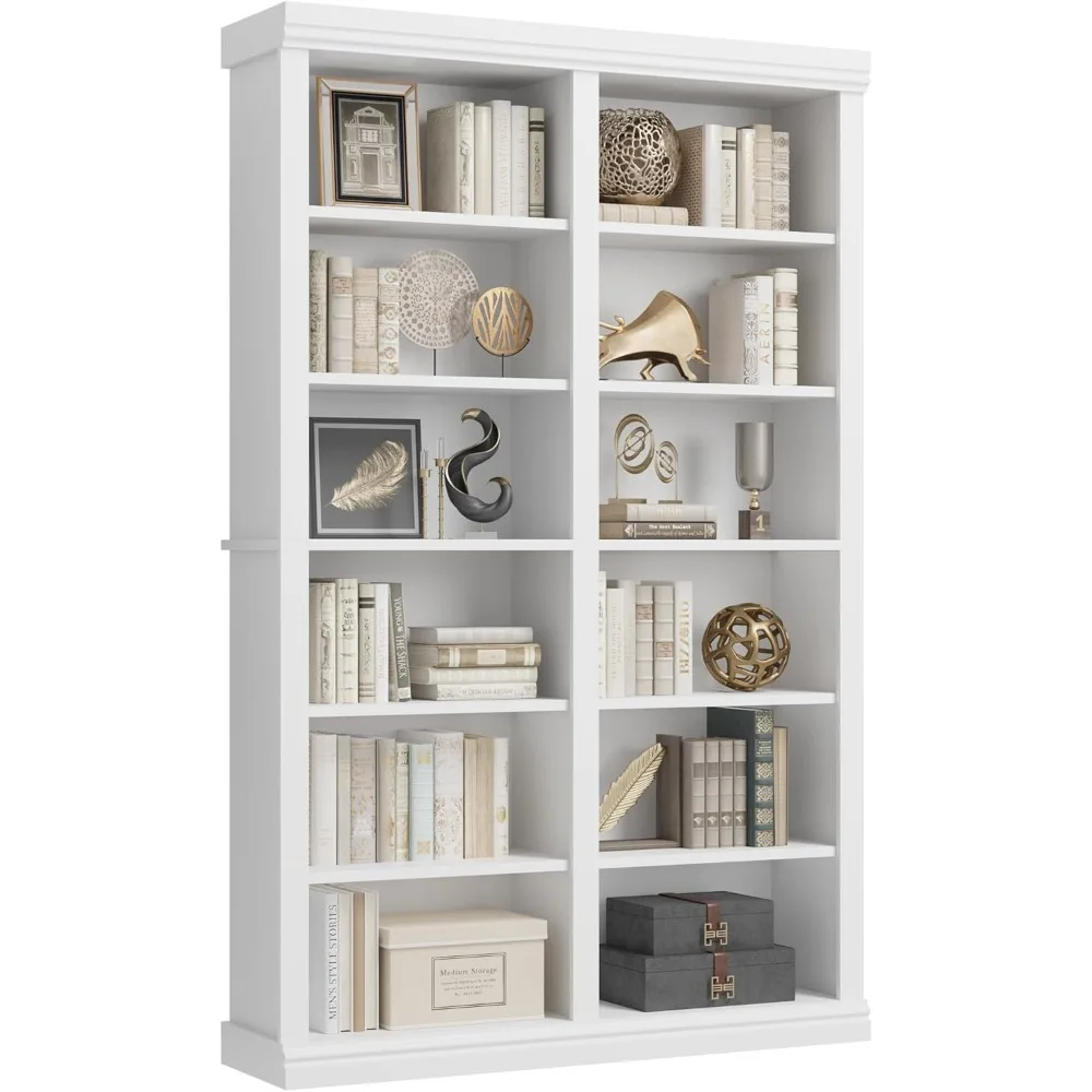 

74.5 Tall Bookshelf with Double Storage, Extra Large Bookshelf, 6-Tier Double Wide Bookshelves w/ 12 Cubbies, Wide Freestanding