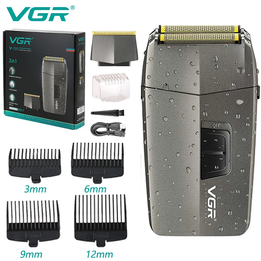 

VGR Cordless Barber Hair Electric Shaver For Men Beard Body Hair Trimmer Rechargeable Razor Bald Head Fade Shaving Machine