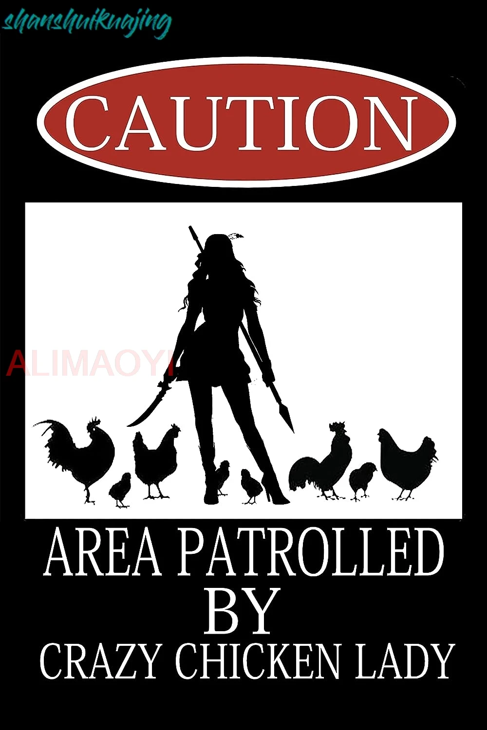 Chicken Coop Sign, Caution Area Patrolled by Crazy Chicken Lady Vintage Tin Signs, Funny Warning Wall Hanging Plaque sign
