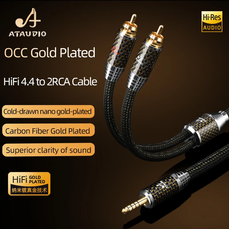 ATAUDIO High Quality OCC Gold-plated 4.4mm to 2RCA Cable for Headphone Speaker Amplifier 4.4mm Jack to 2RCA Male Cable