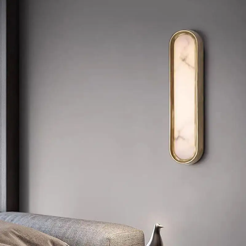Modern marble long wall lamp minimalist creative designer art wall lamp living room hotel luminous iron copper