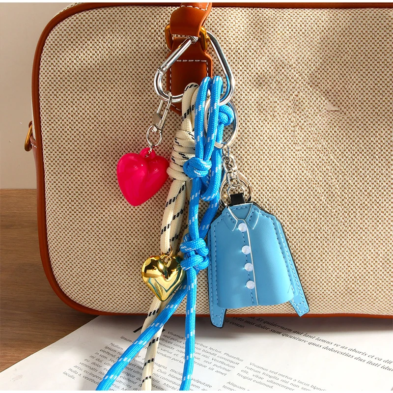

Fashion Creative Bag Pendant Purple Lace Shirt Pendant Keychain Pu Blue Shirt Pendant Love Braided Rope Couple Accessories Gift