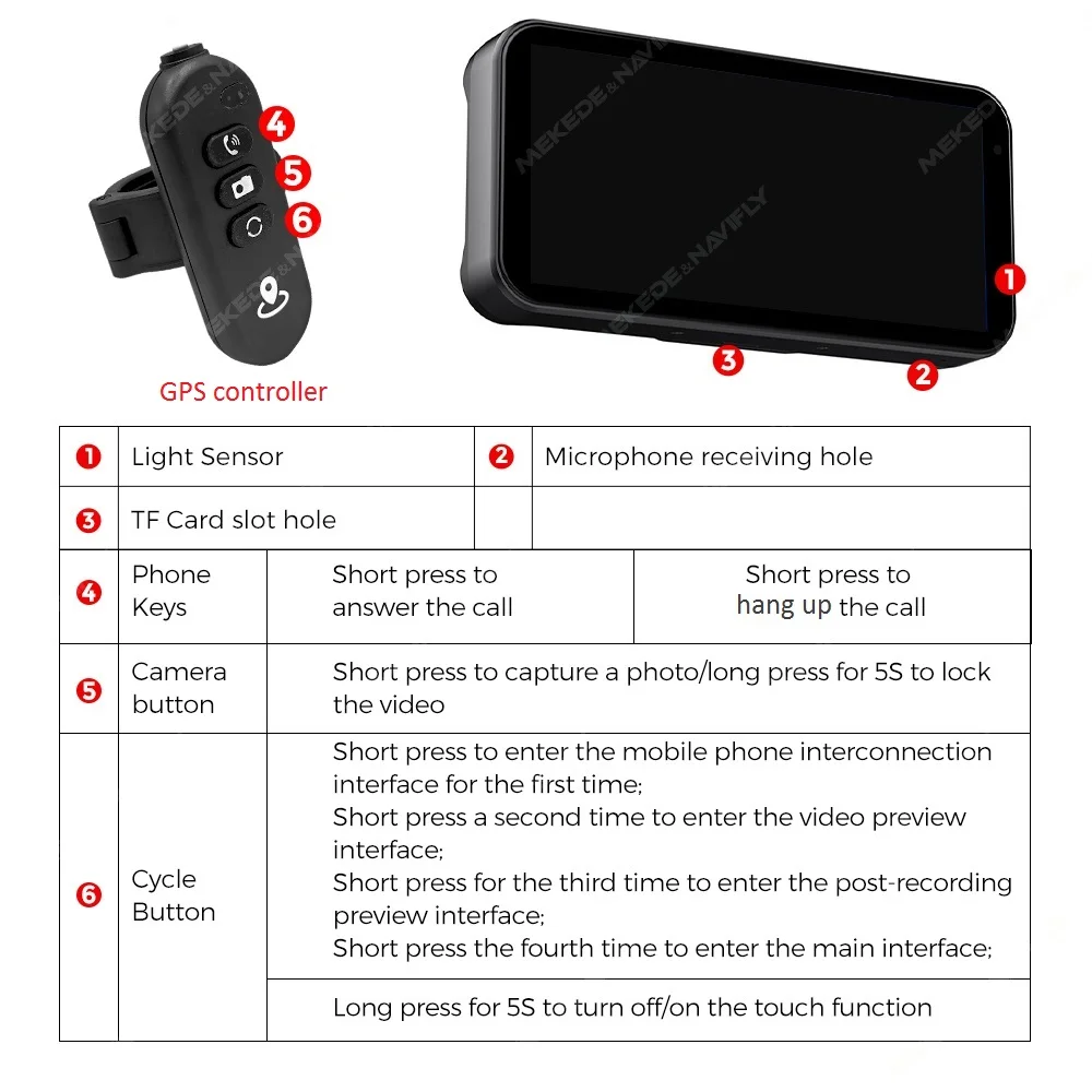 Navifly المحمولة 6.25 ''IP67 مقاوم للماء للدراجات النارية لتحديد المواقع والملاحة Carplay أندرويد السيارات موتو مراقب واي فاي BT المزدوج 1080p تسجيل