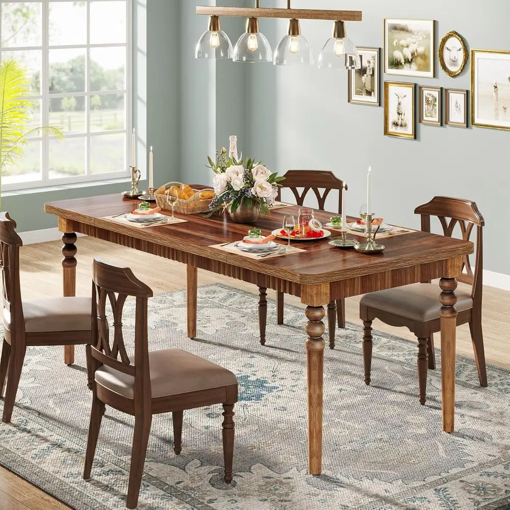 

Обеденный стол из дерева 62 дюйма для 4-6 человек, кухонный стол в стиле амбар, обеденный стол для столовой или кухни, цвет орех