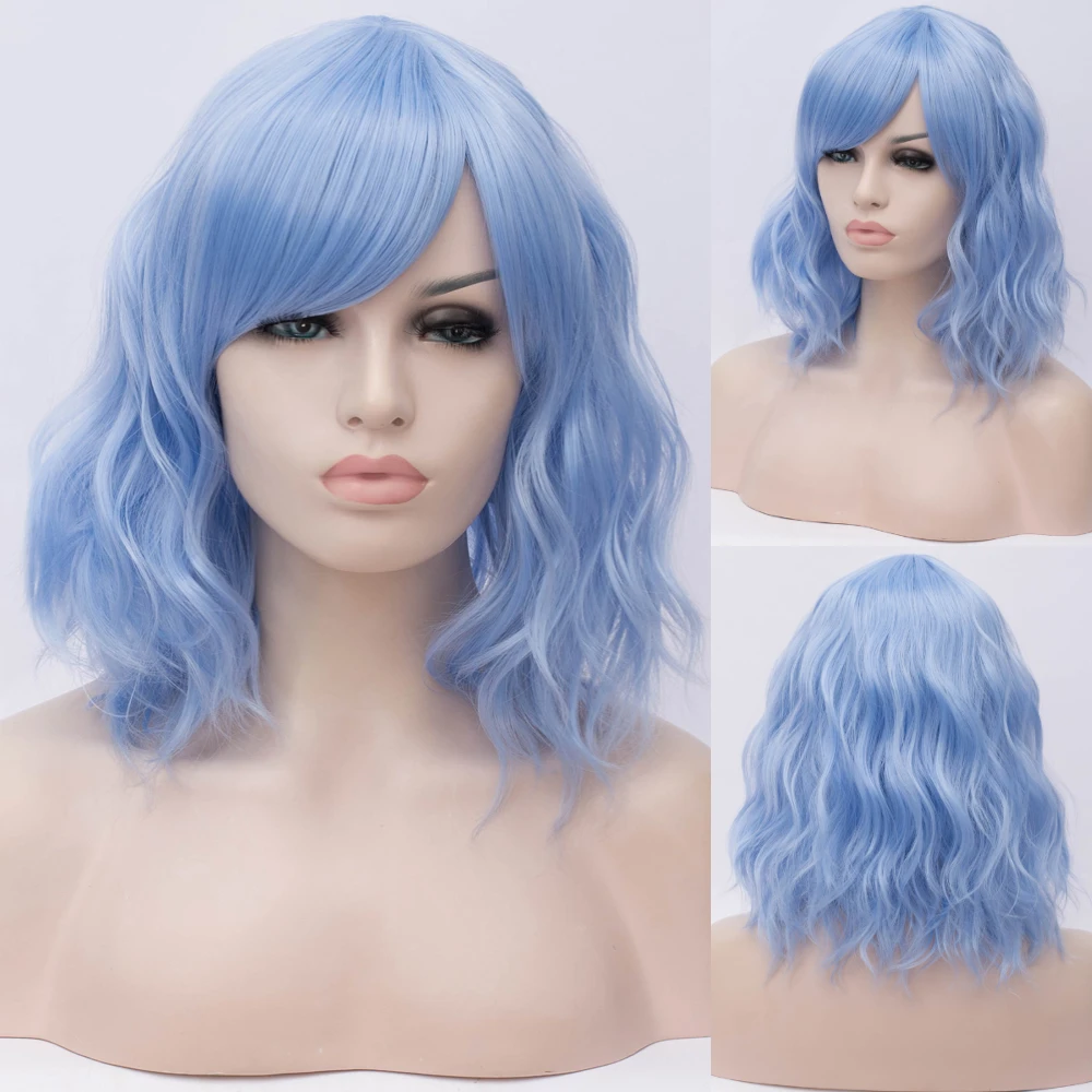 

Short Synthetic Hair Wig Heat Resistant Cosplay Wave Wigs For Women Red Wig With Side Bangs Green