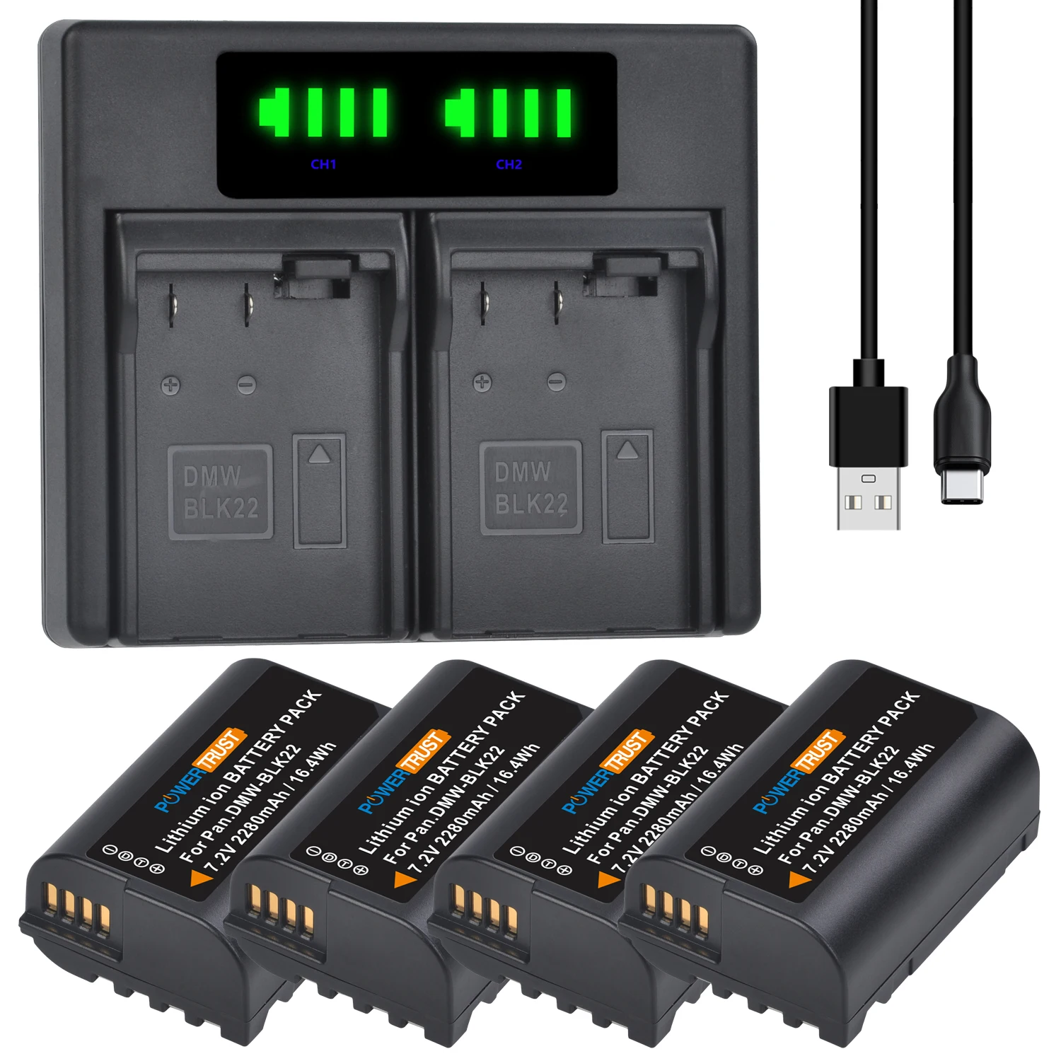 PowerTrust 2280mAh DMW-BLK22 Bateria DMWBLK22 DMW BLK22 Battery for Panasonic Lumix DC-S5 DC-S5K DCS5 DCS5K S5II S5M2 IIX GH6