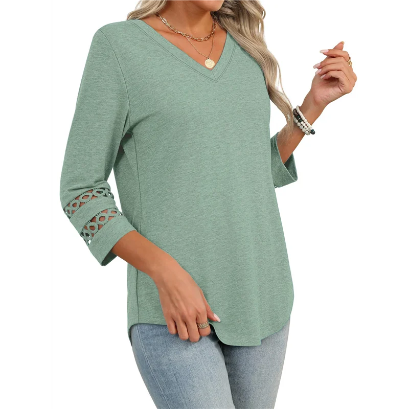 

AG-3/4 Length Sleeve Womens Tops Dressy Casual Blouses For Women 2025 Trendy V Neck T Shirts Summer Clothes
