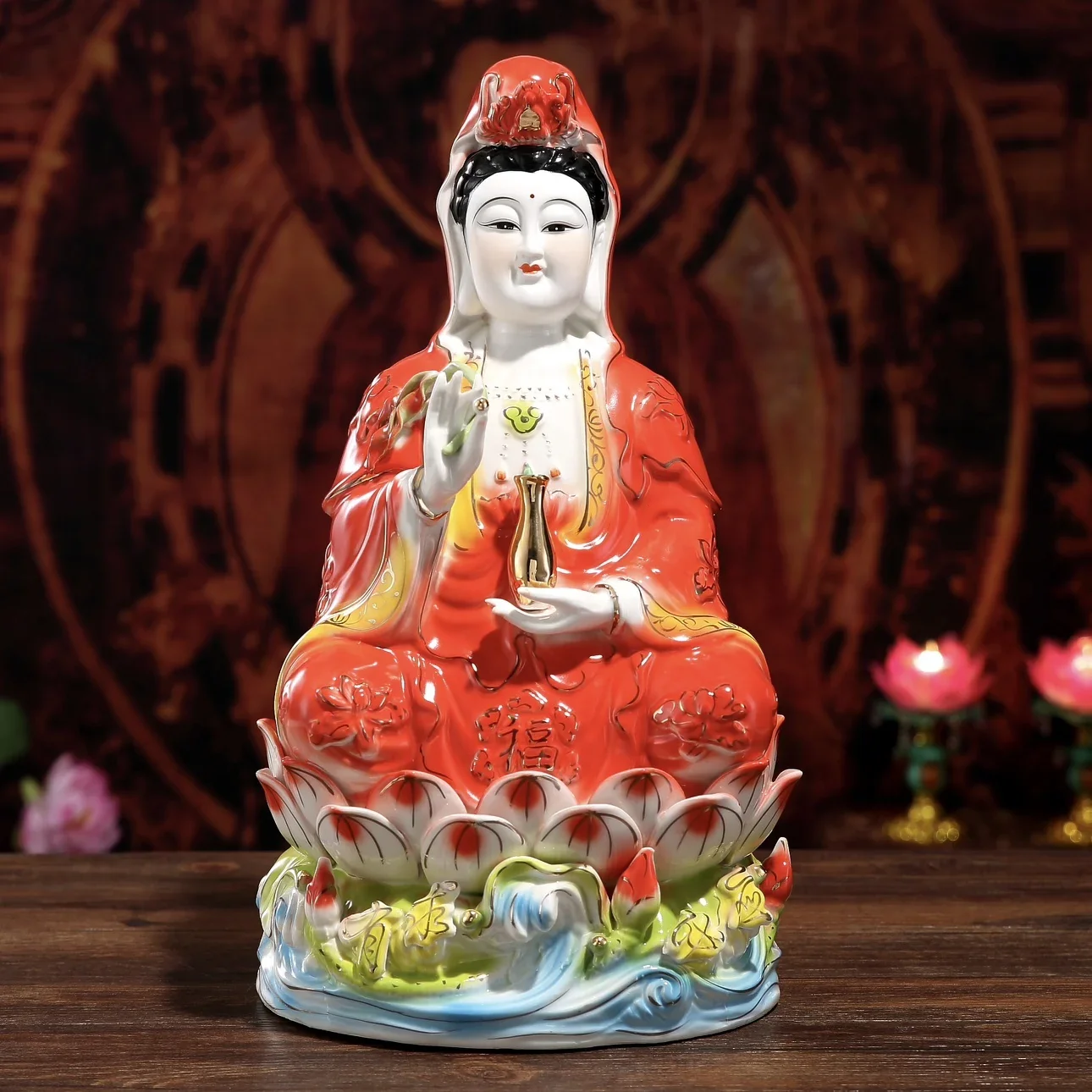 Chinese Ceramic Guanyin Ornament Ensure Safety Temple Sacrificial Decoration Home Furnishing Decoration Pray for Auspiciousness
