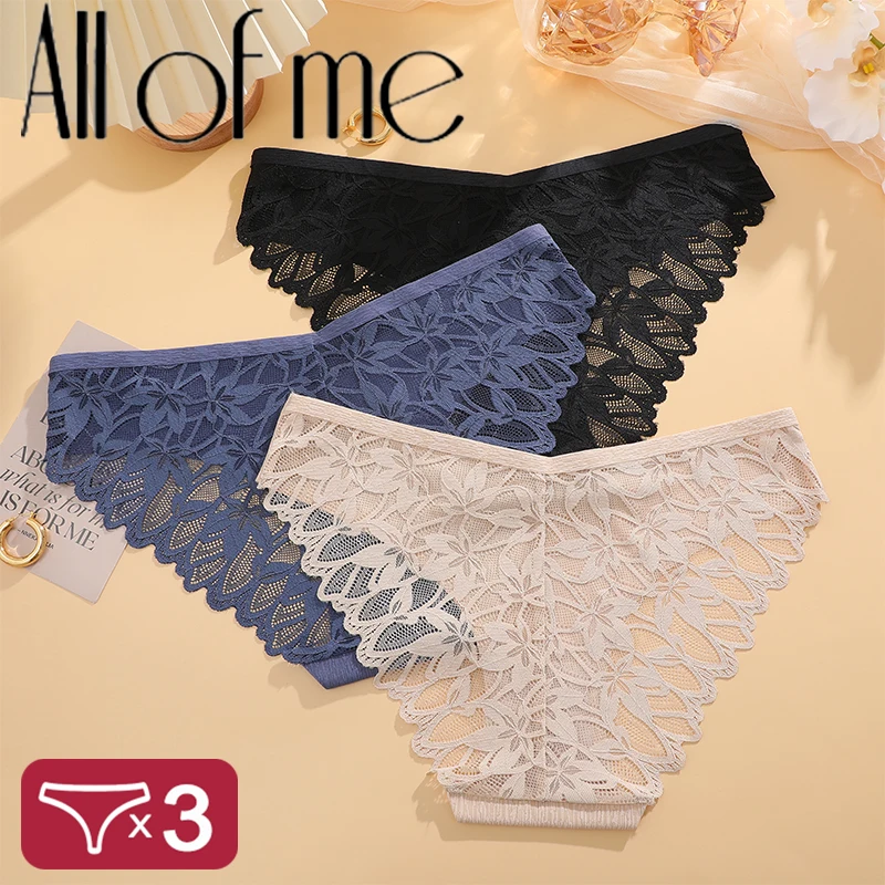 3Pcs/Set Transparent Lace Floral Underwear Seamless Triangle Underwear Sexy Close Fitting Panties For Women 7 Colors Comfy Panty